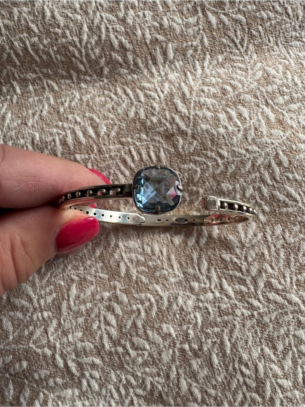 Brighton Silver Cuff Bracelet with Light Blue Stone